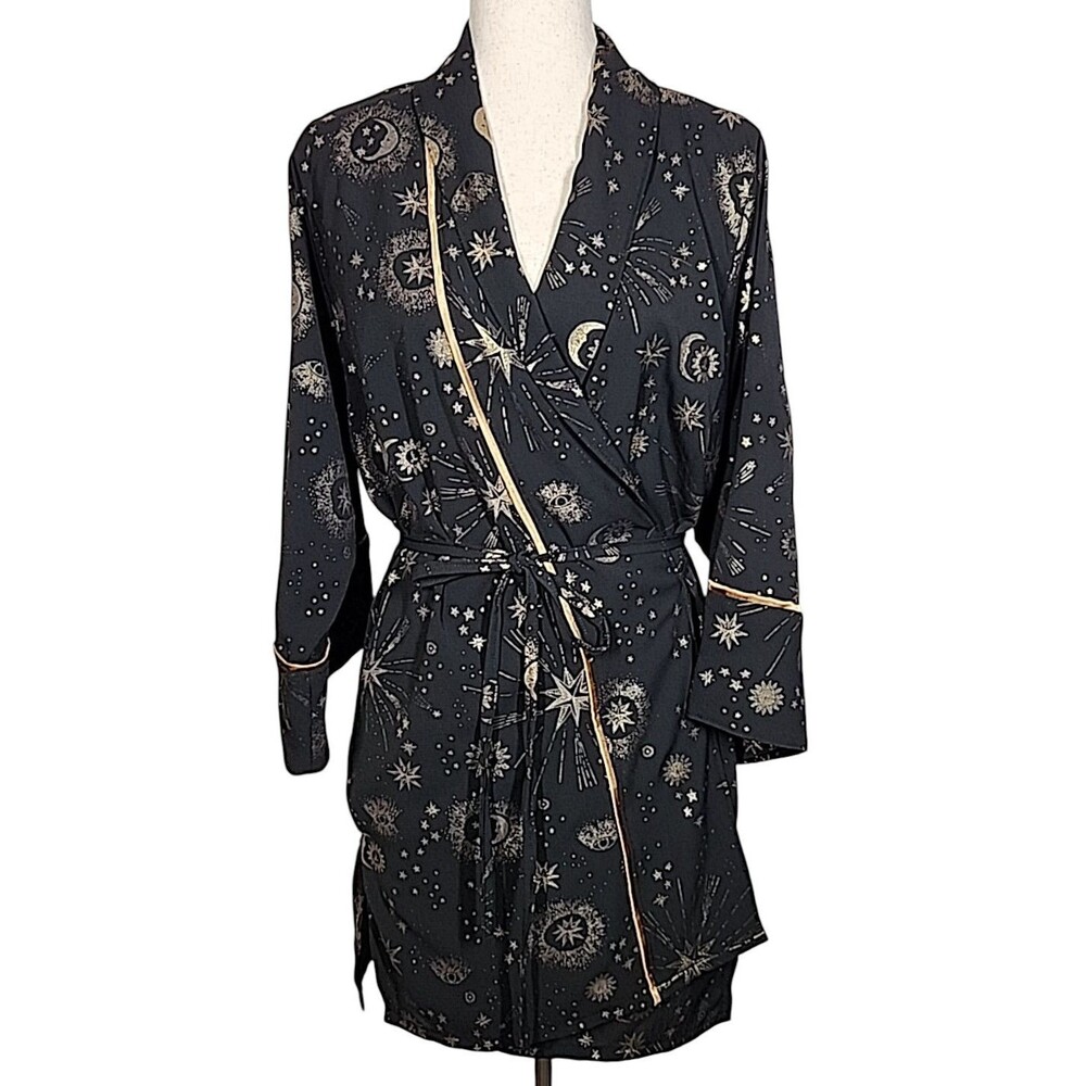 Jennafer Grace Limited Handmade Black Gold Celestial Kimono Robe Sz Medium